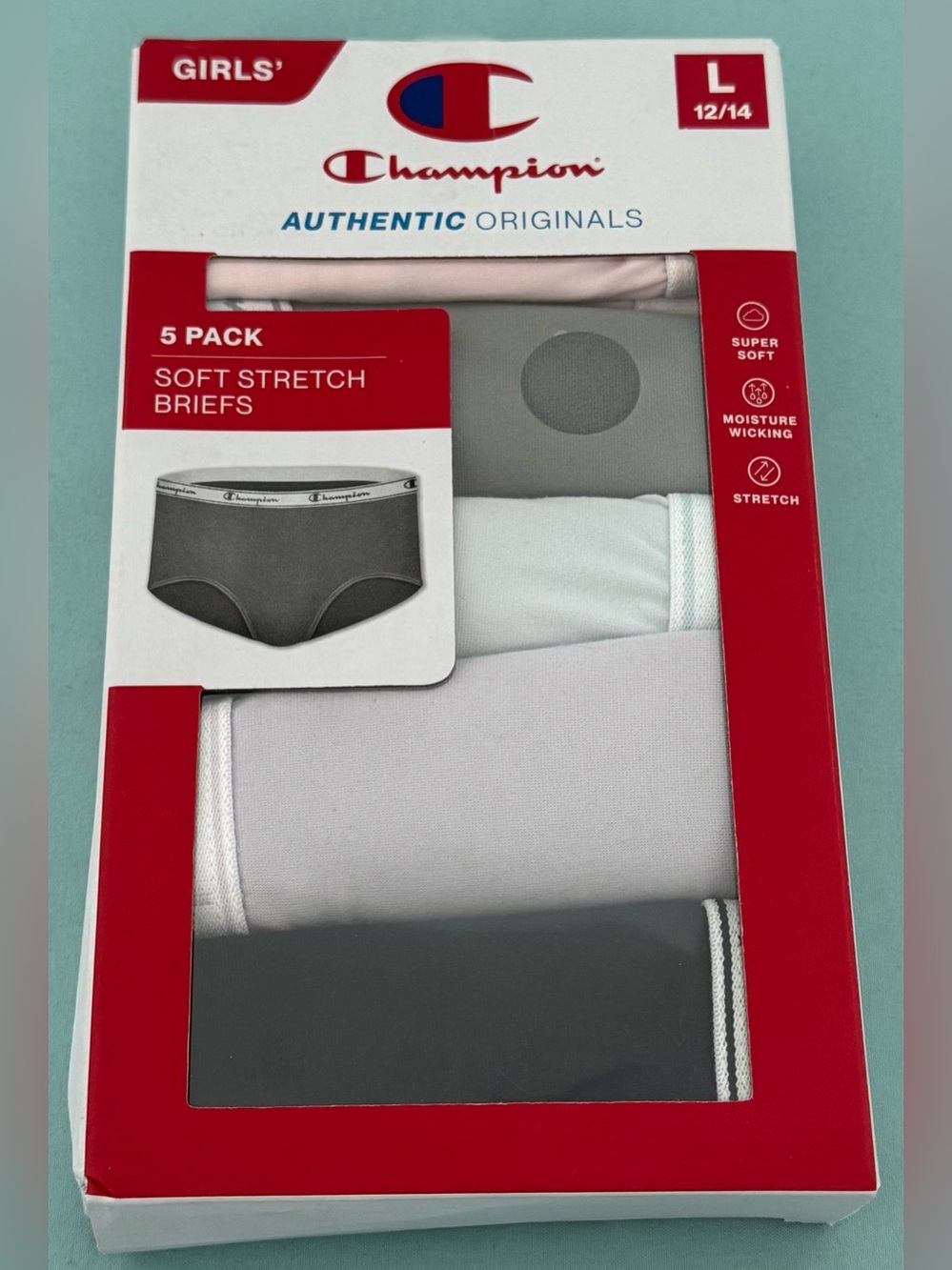 Champion Girls' 5-Pack Soft Stretch Authentic Originals Briefs